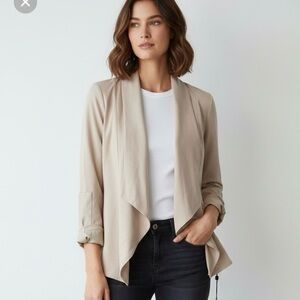 NWT Bagatelle Beige Women's Drape Open‎ Front Dressy Business Blazer Size Large